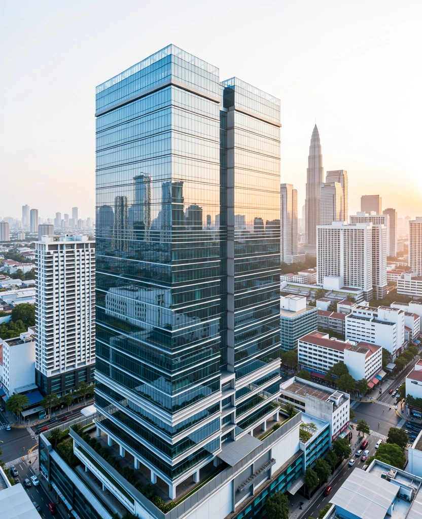 Modern Southeast Asian financial district skyline